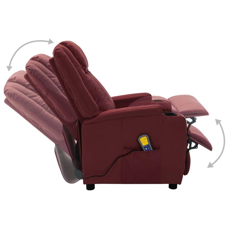 Massage Reclining Chair Wine Red Faux Leather