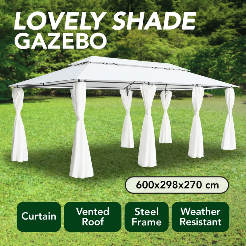 Gazebo with Curtains 236.2"x117.3"x106.3" White 180g/m?