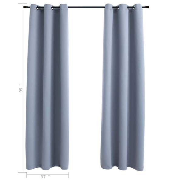 Blackout Curtains with Rings 2 pcs Gray 37"x95" Fabric