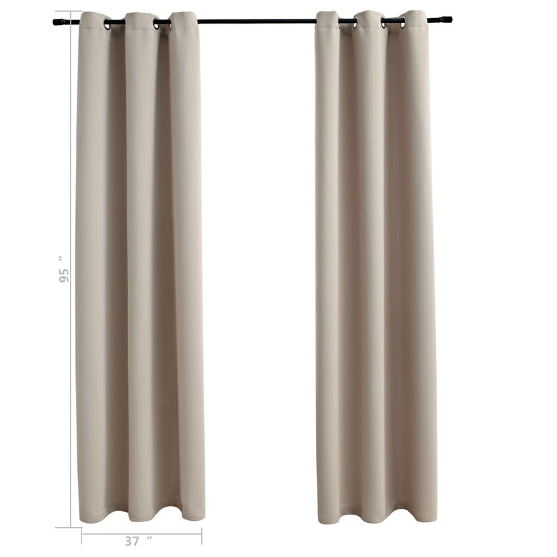 Blackout Curtains with Rings 2 pcs Beige 37"x95" Fabric