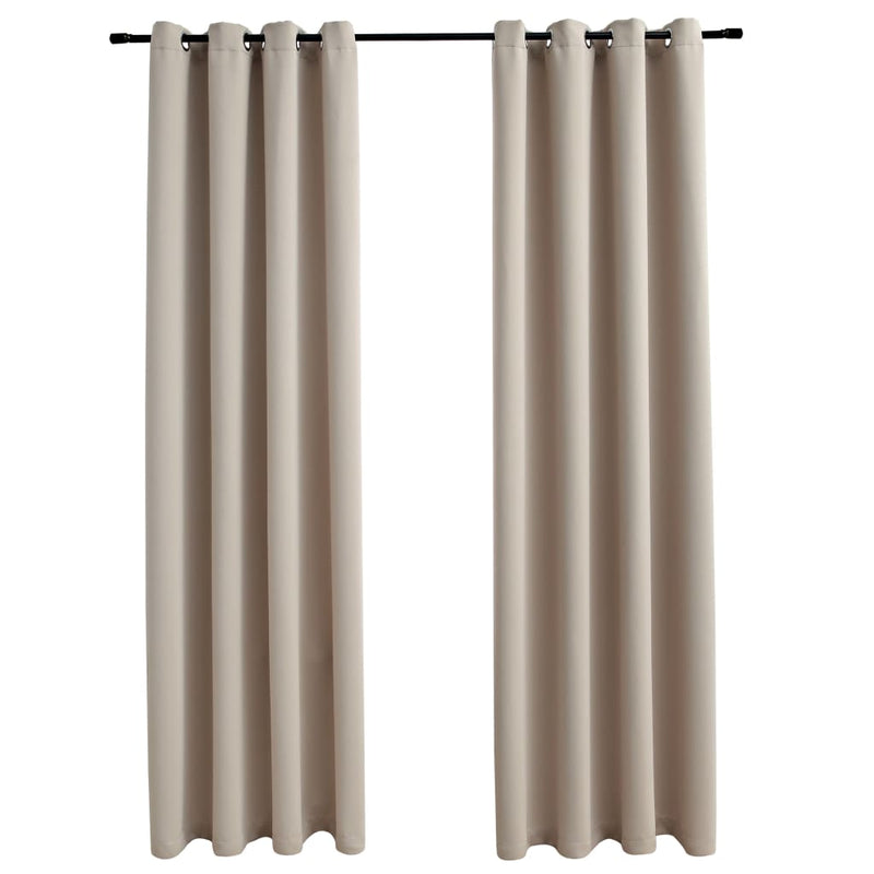 Blackout Curtains with Rings 2 pcs Beige 54"x63" Fabric