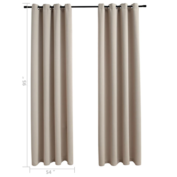 Blackout Curtains with Rings 2 pcs Beige 54"x95" Fabric