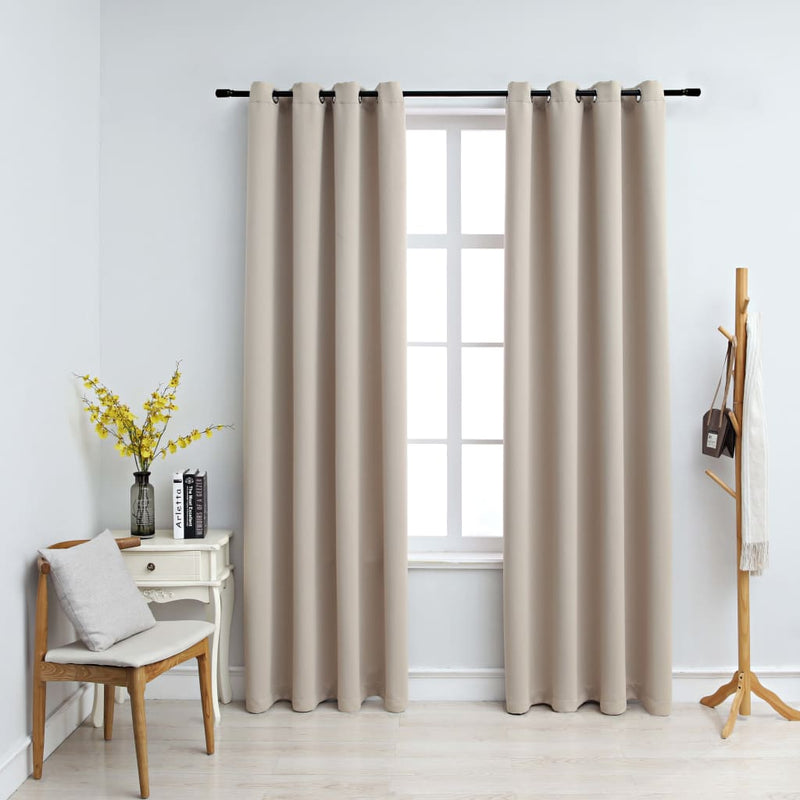 Blackout Curtains with Rings 2 pcs Beige 54"x95" Fabric
