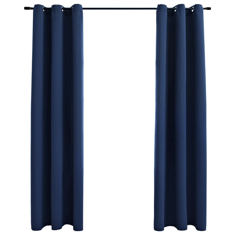Blackout Curtains with Rings 2 pcs Navy Blue 37"x84" Fabric