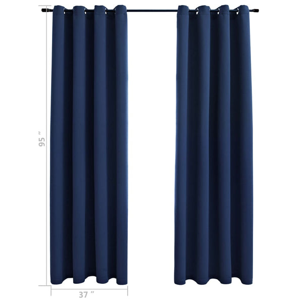 Blackout Curtains with Rings 2 pcs Navy Blue 37"x95" Fabric