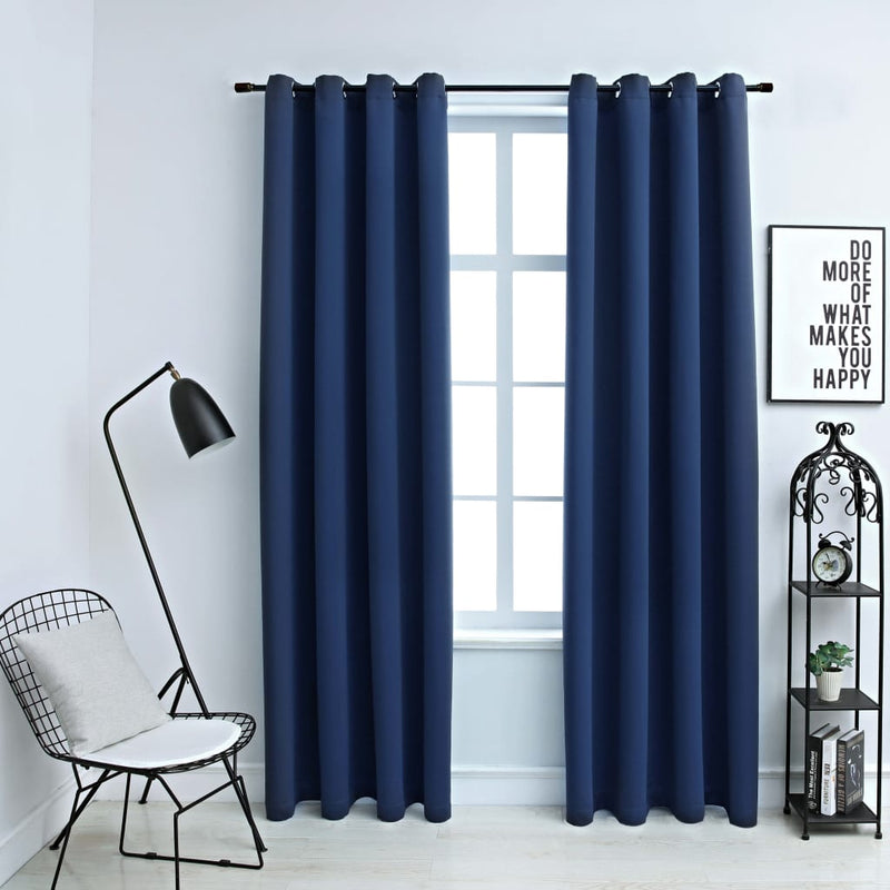 Blackout Curtains with Rings 2 pcs Navy Blue 54"x63" Fabric