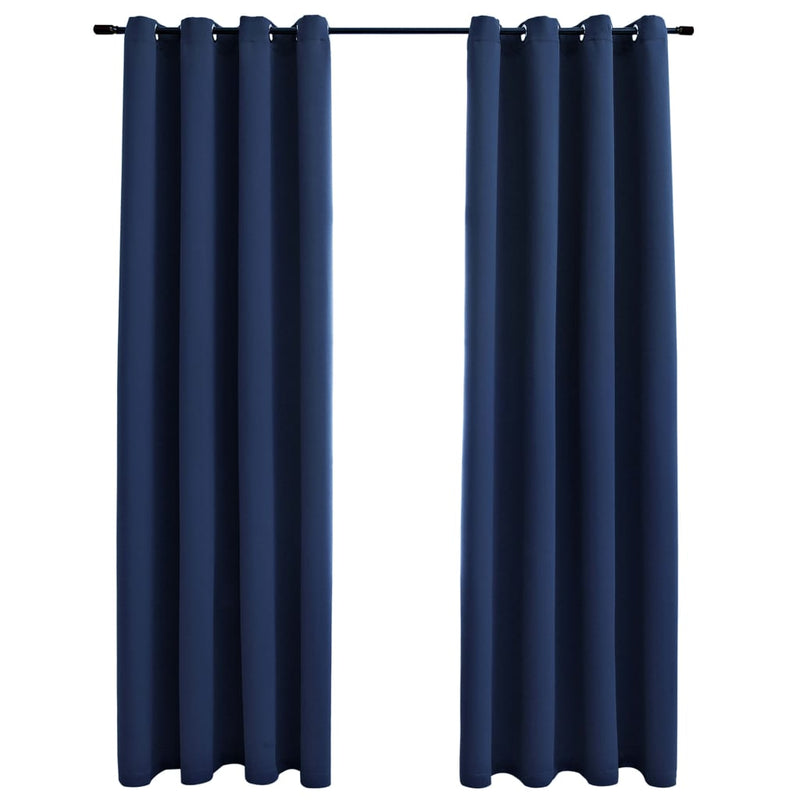 Blackout Curtains with Rings 2 pcs Navy Blue 54"x95" Fabric