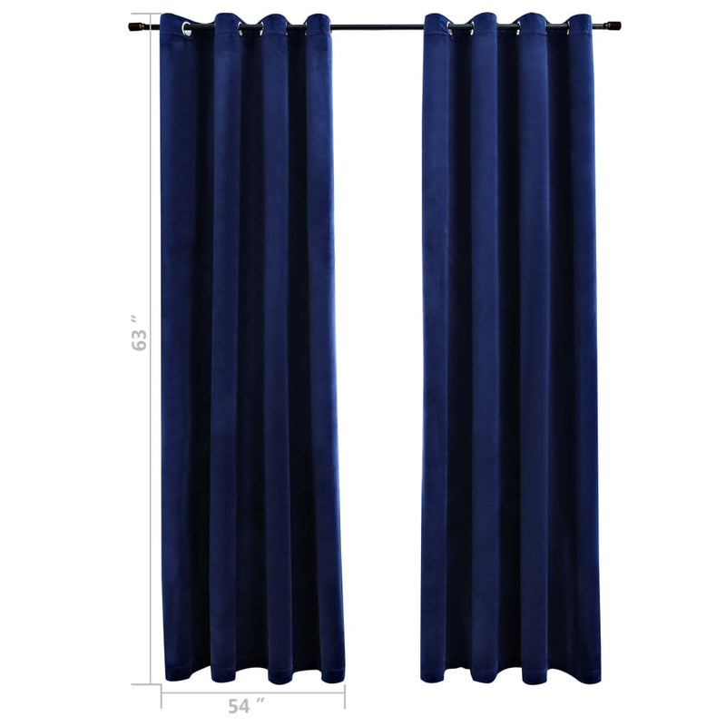 Blackout Curtains with Rings 2 pcs Navy Blue 54"x63" Velvet