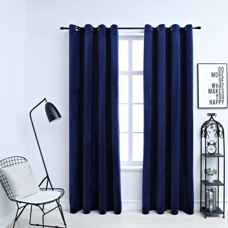 Blackout Curtains with Rings 2 pcs Navy Blue 54"x63" Velvet