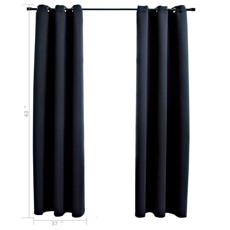 Blackout Curtains with Rings 2 pcs Black 37"x63" Fabric
