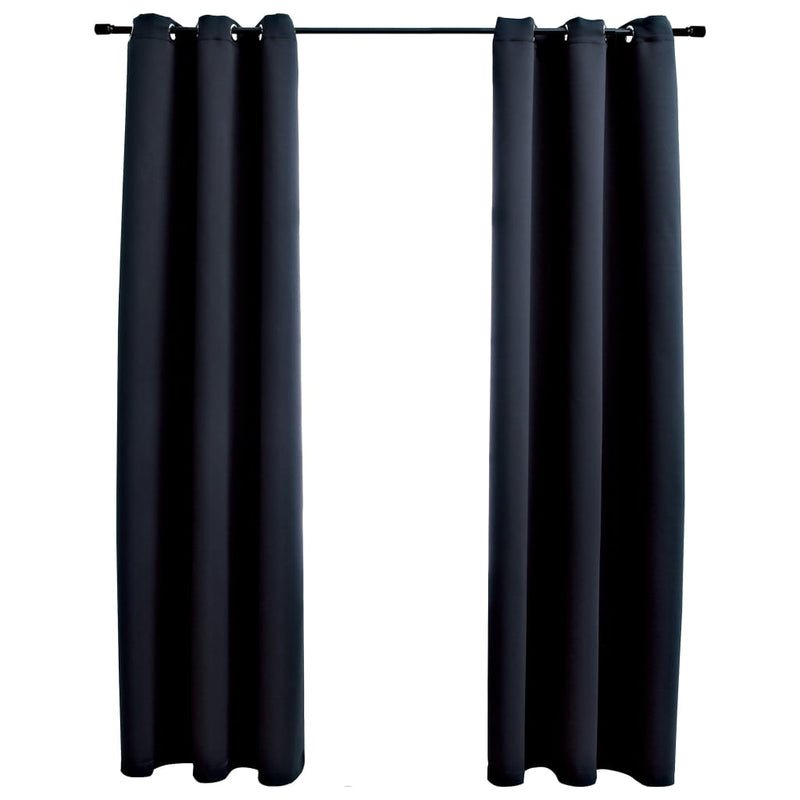Blackout Curtains with Rings 2 pcs Black 37"x84" Fabric