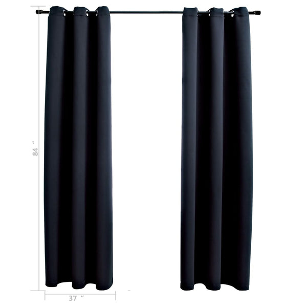 Blackout Curtains with Rings 2 pcs Black 37"x84" Fabric