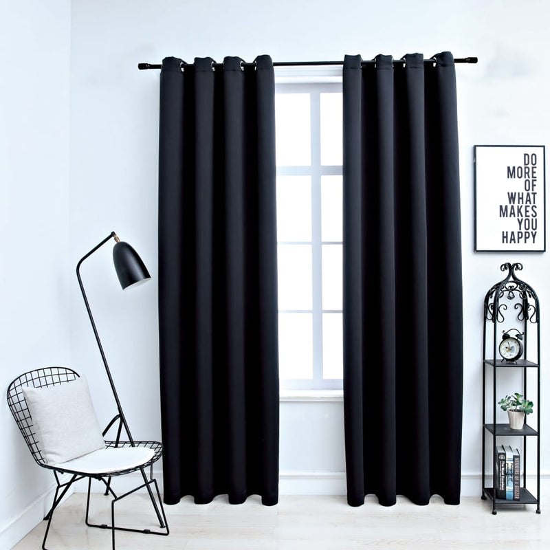 Blackout Curtains with Rings 2 pcs Black 54"x63" Fabric