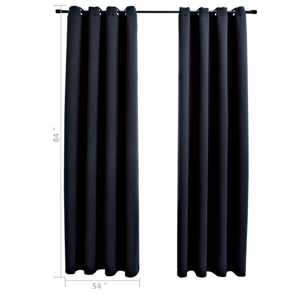 Blackout Curtains with Rings 2 pcs Black 54"x84" Fabric
