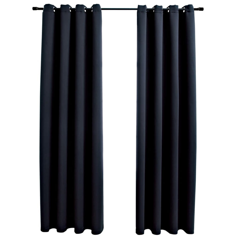 Blackout Curtains with Rings 2 pcs Black 54"x95" Fabric