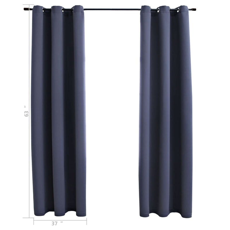 Blackout Curtains with Rings 2 pcs Anthracite 37"x63" Fabric