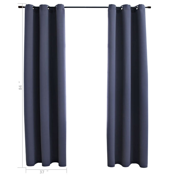 Blackout Curtains with Rings 2 pcs Anthracite 37"x84" Fabric