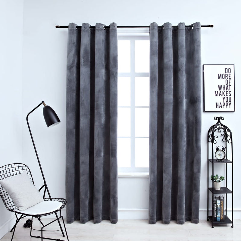 Blackout Curtains with Rings 2 pcs Anthracite 54"x84" Velvet