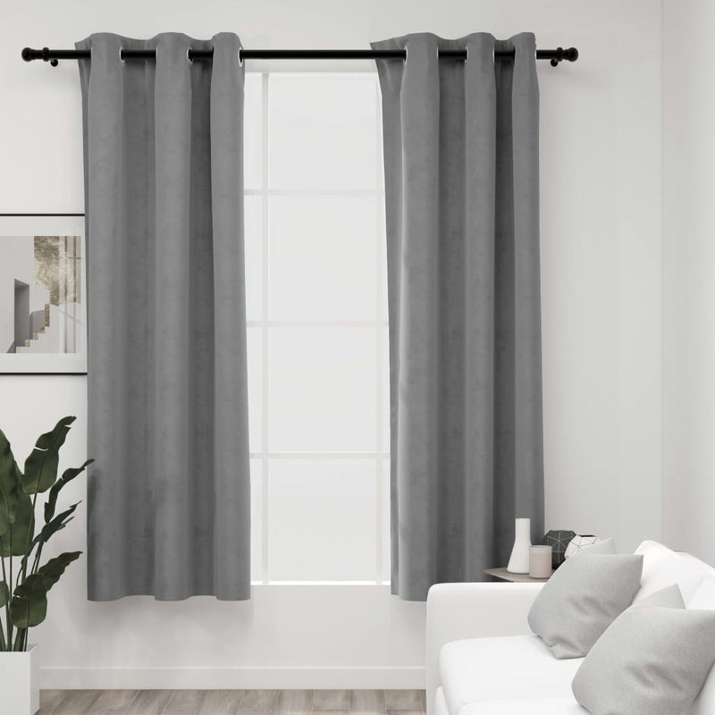 Blackout Curtains with Rings 2 pcs Gray 37"x63" Velvet