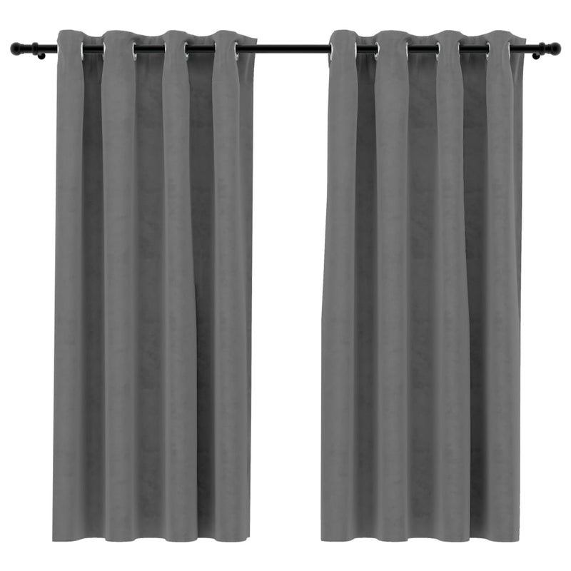 Blackout Curtains with Rings 2 pcs Gray 54"x63" Velvet