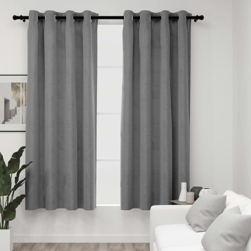 Blackout Curtains with Rings 2 pcs Gray 54"x63" Velvet