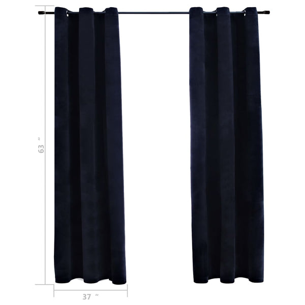 Blackout Curtains with Rings 2 pcs Black 37"x63" Velvet