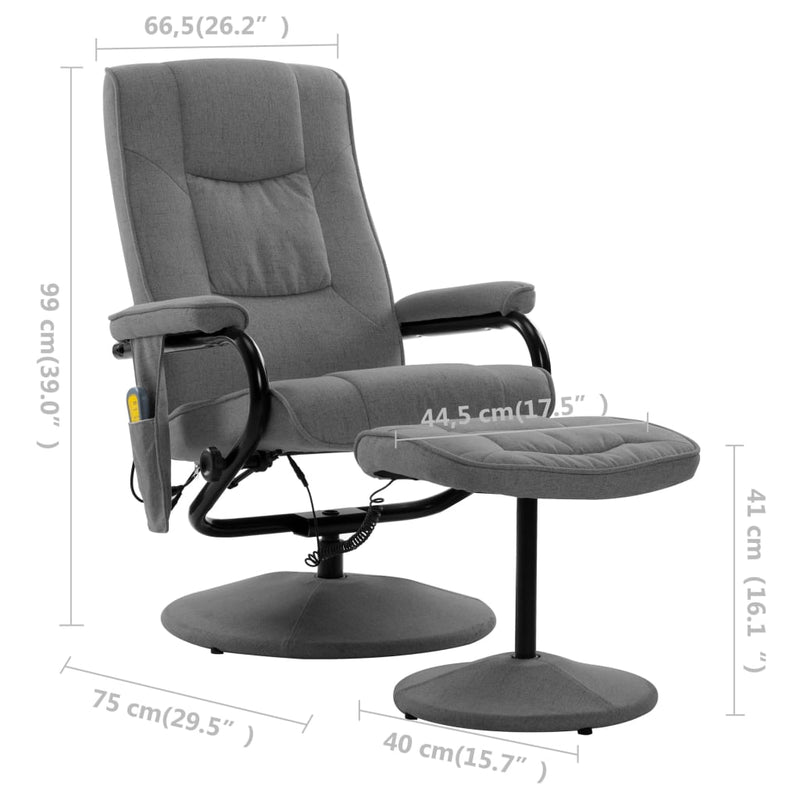 Massage Recliner with Footrest Light Gray Fabric