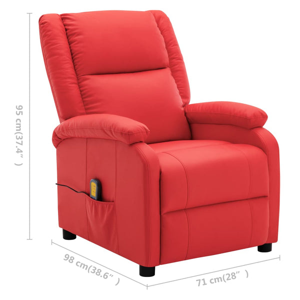 Massage Recliner Red Faux Leather