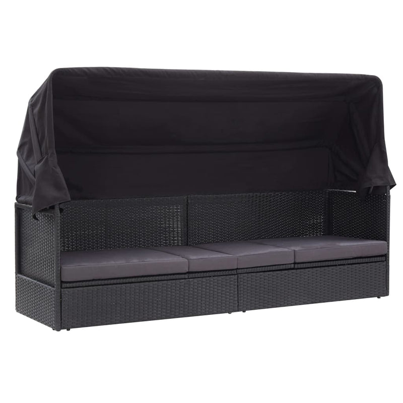Patio Sofa Bed with Canopy Poly Rattan Black