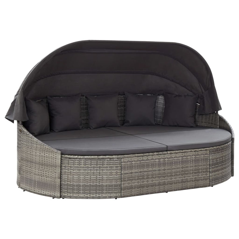 Patio Lounge Bed with Canopy Poly Rattan Gray