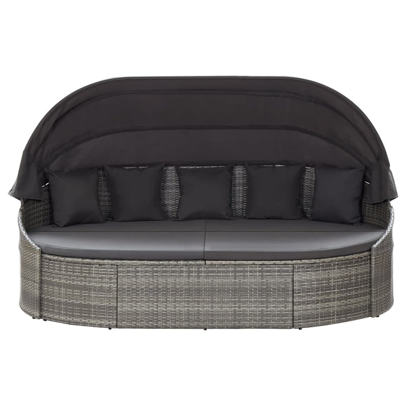 Patio Lounge Bed with Canopy Poly Rattan Gray