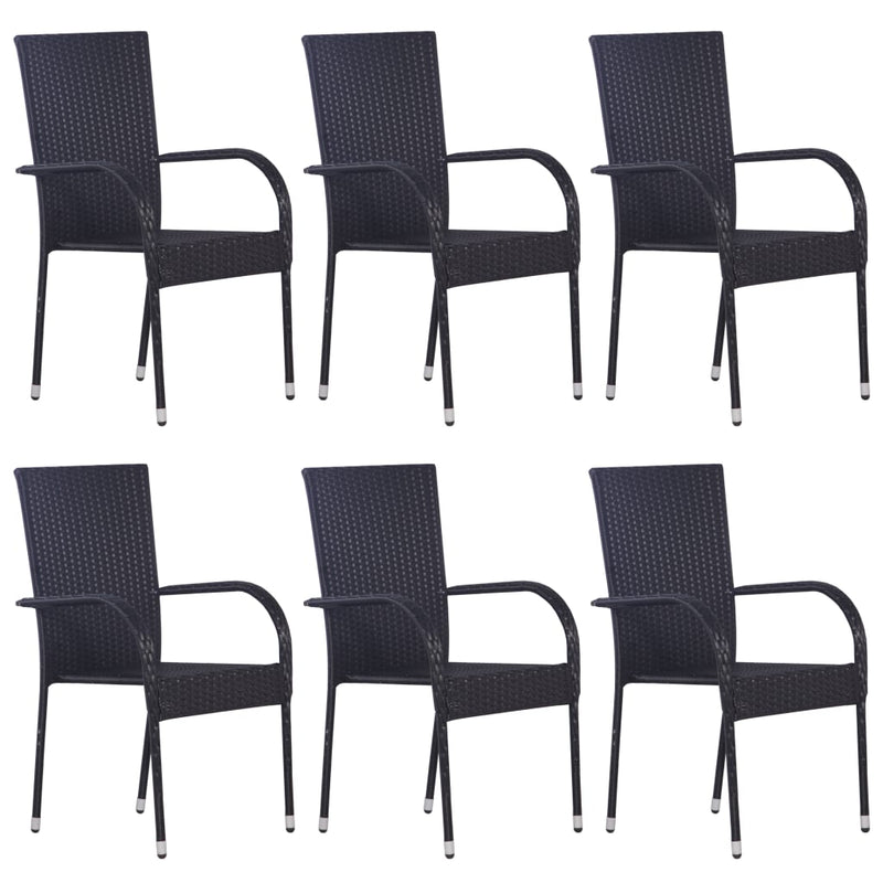 Stackable Patio Chairs 6 pcs Poly Rattan Black