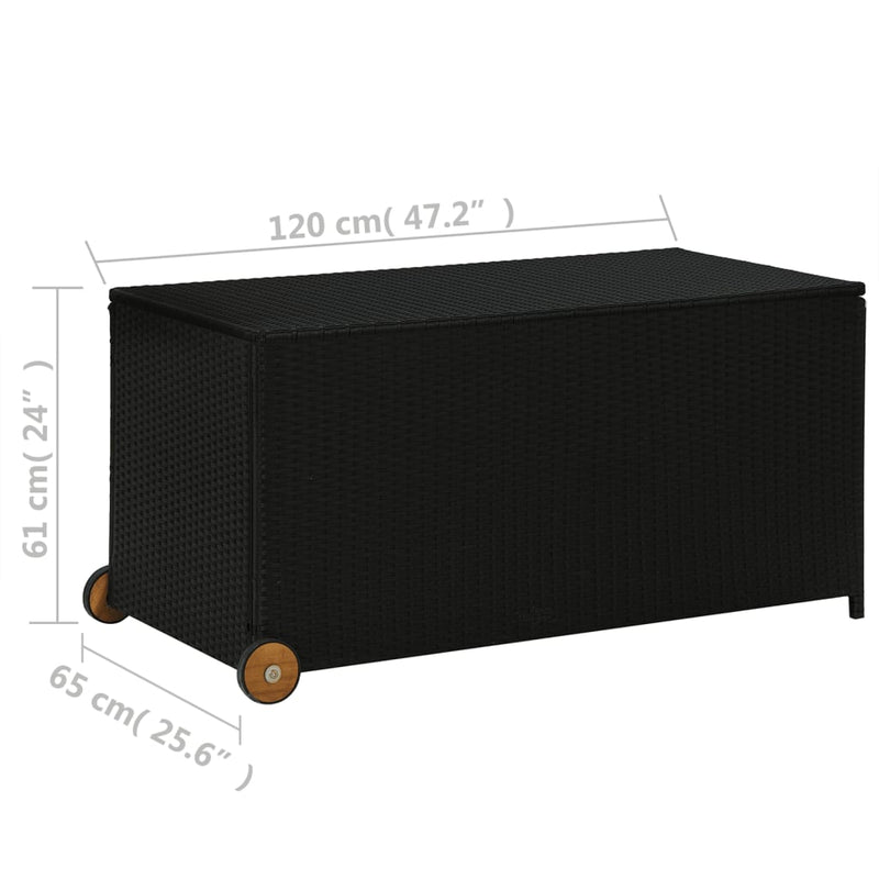 Patio Storage Box Black 47.2"x25.6"x24" Poly Rattan