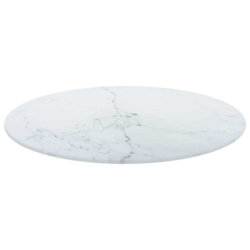 Table Top White Ã˜ 11.8"x0.3" Tempered Glass with Marble Design