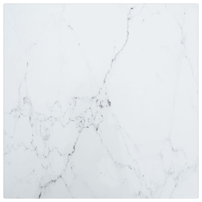 Table Top White 11.8"x11.8" 0.2" Tempered Glass with Marble Design
