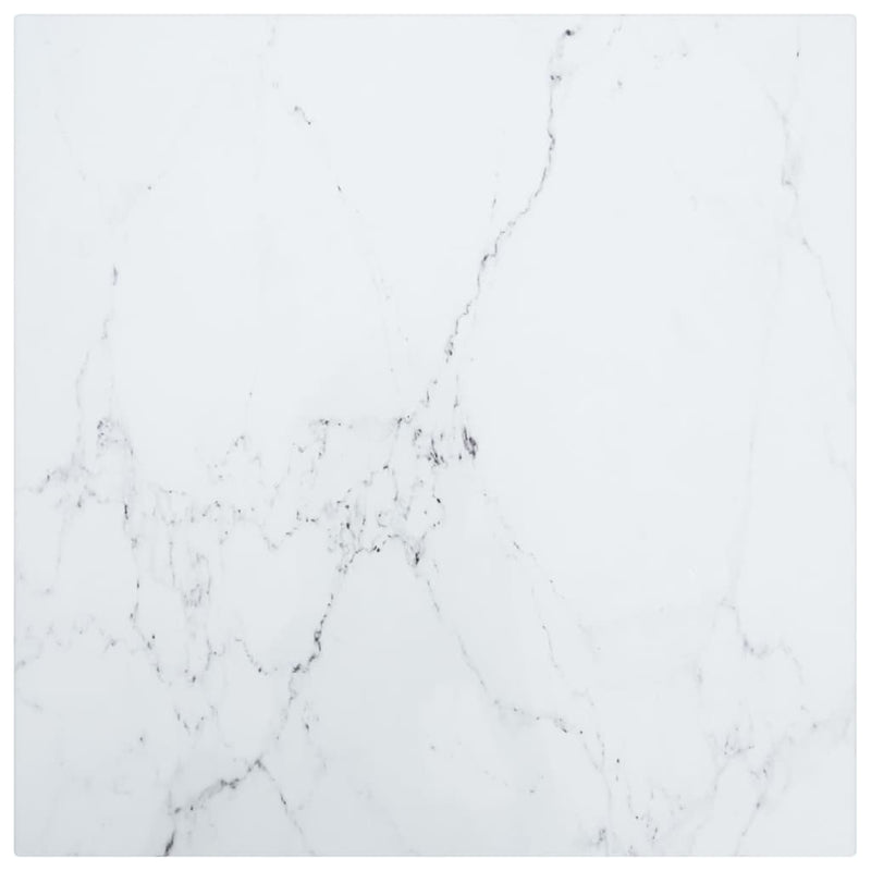 Table Top White 15.7"x15.7" 0.2" Tempered Glass with Marble Design