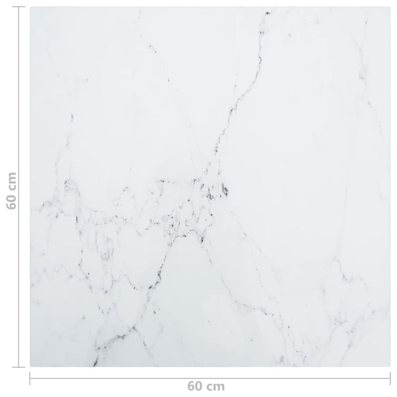 Table Top White 23.6"x23.6" 0.2" Tempered Glass with Marble Design