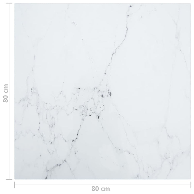 Table Top White 31.5"x31.5" 0.2" Tempered Glass with Marble Design