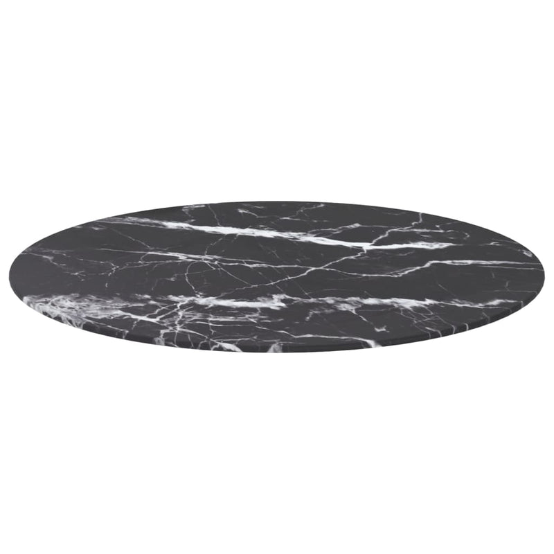 Table Top Black Ã˜ 27.6"x0.3" Tempered Glass with Marble Design
