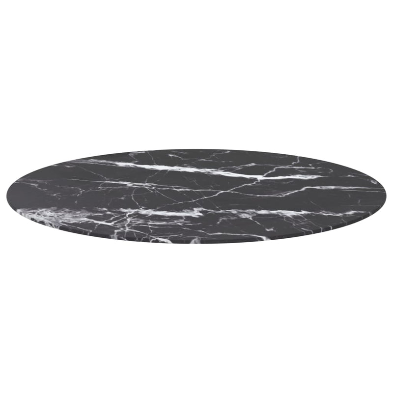 Table Top Black Ã˜ 35.4"x0.4" Tempered Glass with Marble Design