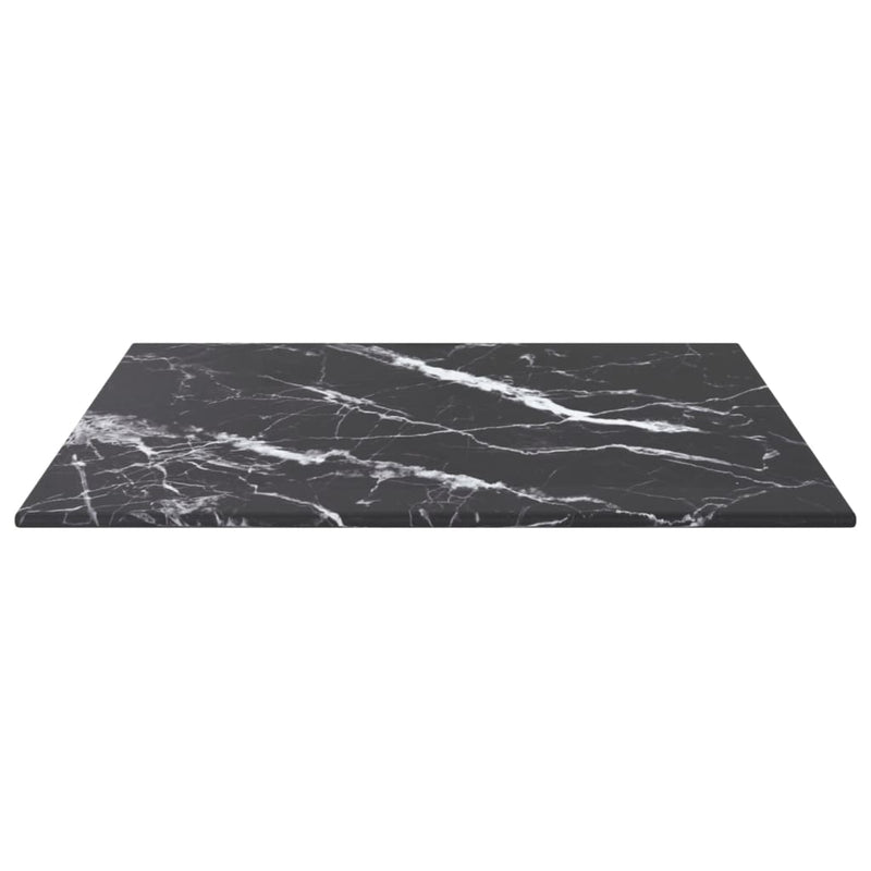 Table Top Black 15.7"x15.7" 0.2" Tempered Glass with Marble Design