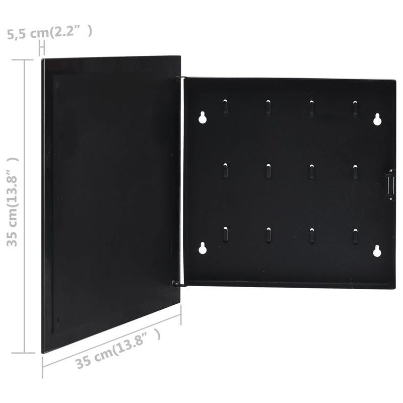 Key Box with Magnetic Board Black 13.8"x13.8"x2.2"