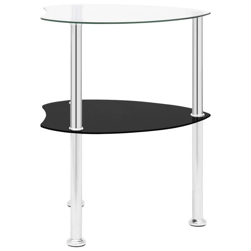 2-Tier Side Table Transparent & Black 15"x15"x19.7" Tempered Glass