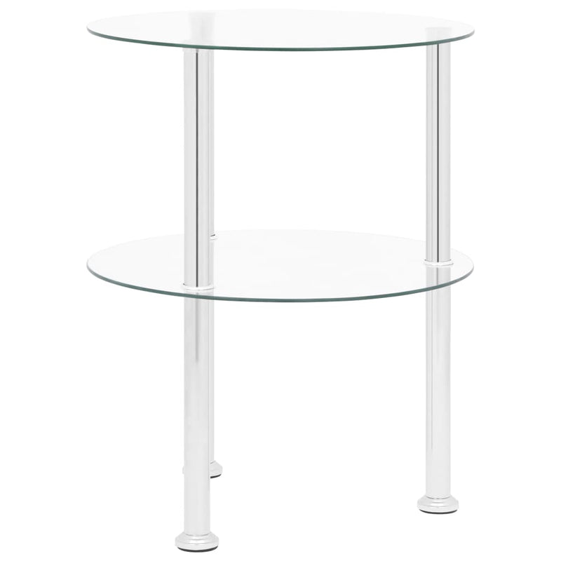 2-Tier Side Table Transparent 15" Tempered Glass