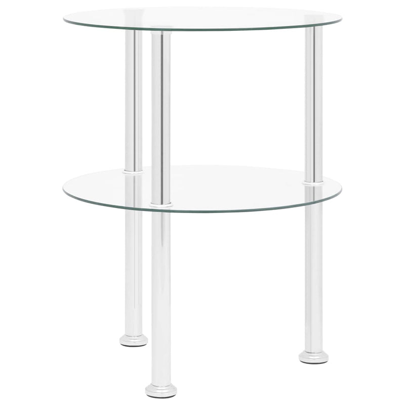 2-Tier Side Table Transparent 15" Tempered Glass