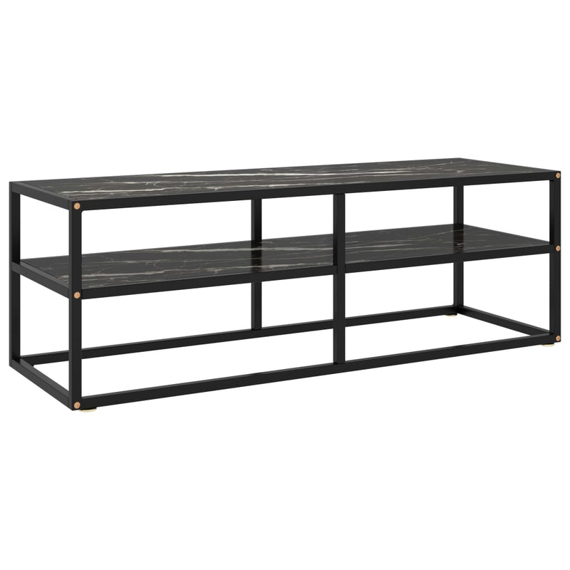 TV Cabinet Black with Black Marble Glass 47.2"x15.7"x15.7"