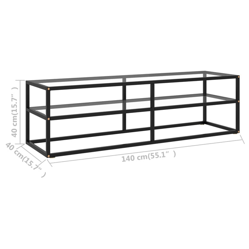 TV Cabinet Black with Tempered Glass 55.1"x15.7"x15.7"