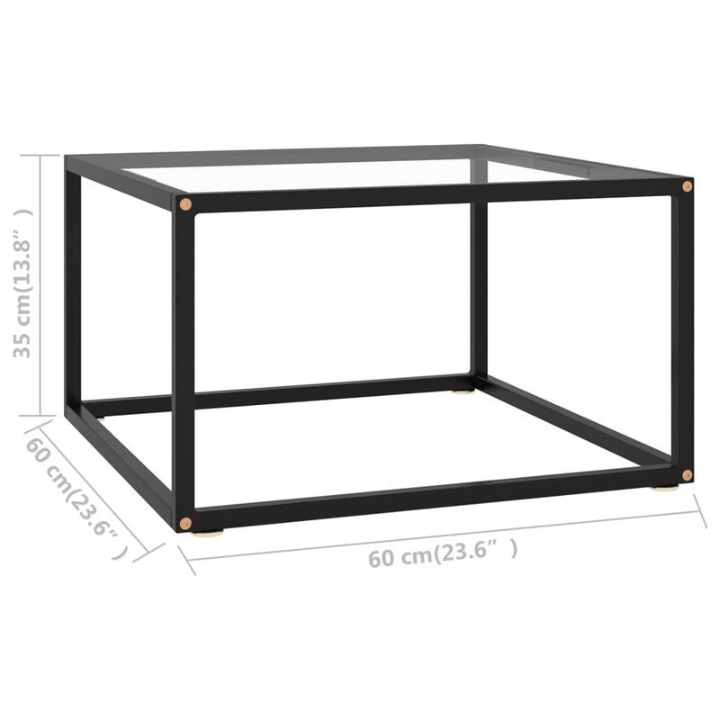 Coffee Table Black with Tempered Glass 23.6"x23.6"x13.8"