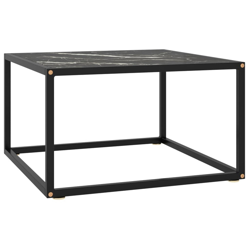 Coffee Table Black with Black Marble Glass 23.6"x23.6"x13.8"