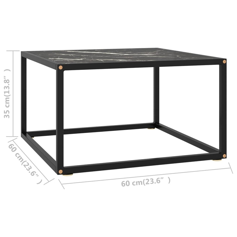 Coffee Table Black with Black Marble Glass 23.6"x23.6"x13.8"